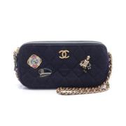 Pre-owned Leather shoulder-bags Chanel Vintage , Blue , Dames