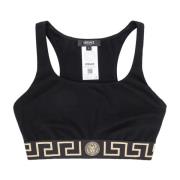 Zwarte Mouwloze Top met La Greca Motif Versace , Black , Dames