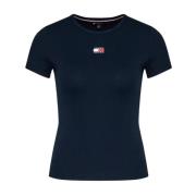 Geribbelde Stretch T-shirt - Blauwe Ronde Hals Tommy Jeans , Blue , He...