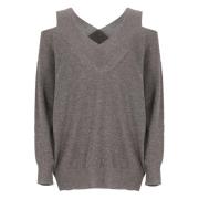 Grijze Wol V-hals Trui met Lurex D.Exterior , Gray , Dames