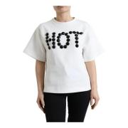 Wit Kristalversierd Stretch T-shirt Dolce & Gabbana , White , Dames