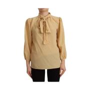 Mosterd Zijden Ascot Kraag Blouse Top Dolce & Gabbana , Yellow , Dames