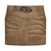 Kameel Denim Mini Rok met Oval D Logo Diesel , Brown , Dames