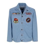 Blauwe Denim Baseball Jack met Patch Logos Propaganda , Blue , Heren