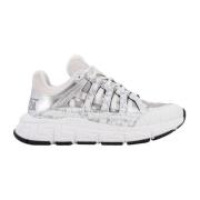 Witte Tiger Print Lage Top Sneakers Versace , White , Heren