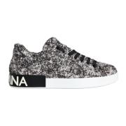 Wol Lage-top Sneakers Zwart Wit Dolce & Gabbana , Black , Heren