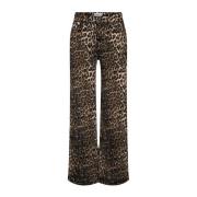 Wijde AOP Luipaardprint Broek Only , Black , Dames