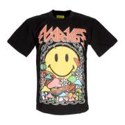 Smiley Print Zwart Tee Katoenen T-shirt Market , Multicolor , Heren