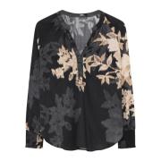 Vrouwelijke V-hals Blouse met Smock Manchetten Gustav , Black , Dames