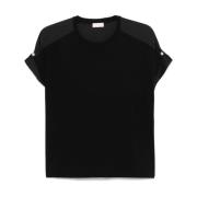 Zwarte Satijnen Panel T-shirt met Faux-Pearl Details Liu Jo , Black , ...