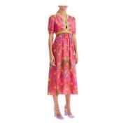 Jacquard zijden midi-jurk met patroonprint Saloni , Multicolor , Dames