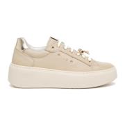 Beige en Goud Leren Sneakers Nerogiardini , Beige , Dames