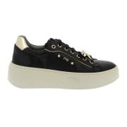 Zwarte leren sneakers met gouden details Nerogiardini , Black , Dames