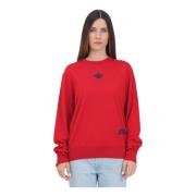 Rode crew-neck sweater met jacquard logo Dsquared2 , Red , Dames