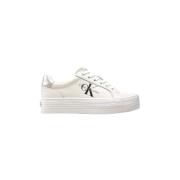 Bright White-Silver Flatform Sneakers Calvin Klein , White , Dames