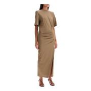 Gedrapeerde Midi Jurk met Gewatteerde Schouders Isabel Marant , Beige ...