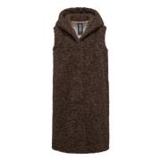 Krul-effect Sherpa Fleece Vest met Capuchon BomBoogie , Brown , Dames