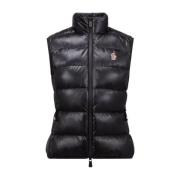 Zwarte Gewatteerde Nylon Jas Ritssluiting Moncler , Black , Dames