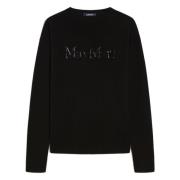 Zwarte Crew Neck Sweater met Strass Logo Max Mara , Black , Dames