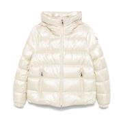 Gewatteerde Roomkleurige Jas met Capuchon Moncler , Beige , Dames