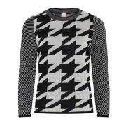 Houndstooth Patroon Pullover Trui Room Skovhuus , Black , Dames