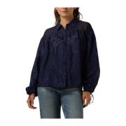 Midnight Blue Jacquard Blouse Pom Amsterdam , Blue , Dames