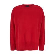 Rode Cashmere Crewneck Sweater Plain Units , Red , Dames