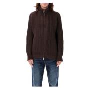 Zip-Up Wool Cardigan Outerwear Emporio Armani , Brown , Heren