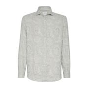 Paisley Print Casual Overhemd Brunello Cucinelli , Gray , Heren