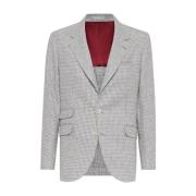 Houndstooth Wollen Blazer Brunello Cucinelli , Gray , Heren