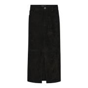 Zwarte Suède Rok met Voorspleet MOS Mosh , Black , Dames