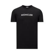 Zwarte Rubberized Logo T-Shirt Crew Neck Moncler , Black , Heren