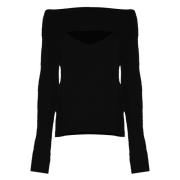 Mohair Wol Cut-Out Halslijn Trui Kocca , Black , Dames