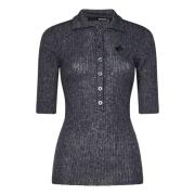 Grijze Pailletten Gebreide Poloshirt met Strikdetail Rotate Birger Chr...