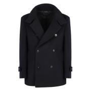 Dubbelrijige wollen blend peacoat Emporio Armani , Blue , Heren