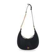 Klassieke Zwarte Leren Hobo Tas Pinko , Black , Dames