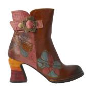 Bloemen leren enkellaarzen Kameel Laura Vita , Brown , Dames