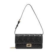 Zwarte Flap Tas met FF Sluiting Fendi , Black , Dames