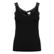 Zwarte Kant Mouwloze Top Part Two , Black , Dames