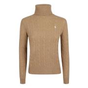 Kameel Melange Coltrui Gebreide Trui Polo Ralph Lauren , Beige , Dames