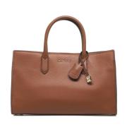 Elegante Leren Handtas met Logodetails Michael Kors , Brown , Dames