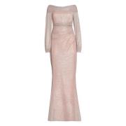 Metallic Off-Shoulder Gedrapeerde Jurk Talbot Runhof , Pink , Dames