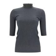 Geribbeld katoenen T-shirt met hoge kraag Brunello Cucinelli , Gray , ...