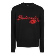 Zwarte Sweater Aw24 Stijlvol Gezellig Balmain , Black , Heren