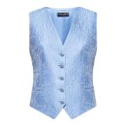 Blauw Bloemen Jacquard Vest Dolce & Gabbana , Blue , Dames