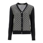 Zijden Inzet Cardigan met Double T Motif Tory Burch , Black , Dames