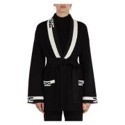 Gebreide cardigan met ceintuur en sjaalkraag Elisabetta Franchi , Blac...