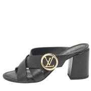 Pre-owned Leather sandals Louis Vuitton Vintage , Black , Dames