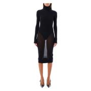 Zwarte Jersey Tube Midi Jurk Aw24 Saint Laurent , Black , Dames