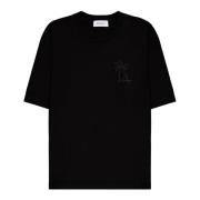 zwart t-shirt met palm bedrukt logo Laneus , Black , Dames